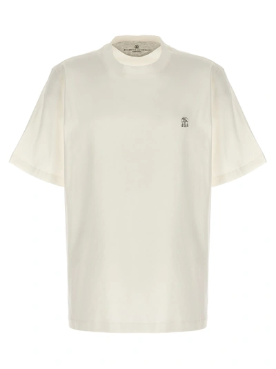 Brunello Cucinelli Slim-fit Layered Logo-embroidered Cotton-jersey T-shirt In White