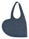 Coperni Womens Washed Blue Heart-shaped Cotton-denim Tote Bag