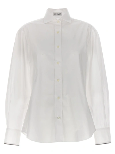 Brunello Cucinelli Stretch Cotton Poplin Shirt With Shiny Tab In Default Title