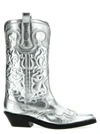 GANNI SILVER MID SHAFT EMBROIDERED WESTERN BOOTS, ANKLE BOOTS SILVER