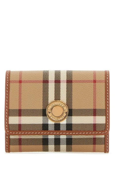 Burberry Woman Printed Canvas And Leather Small Wallet In Nude & Neutrals