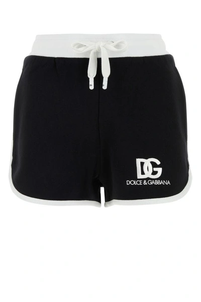 Dolce & Gabbana Elastic Waistband Cotton Blend Shorts In Black