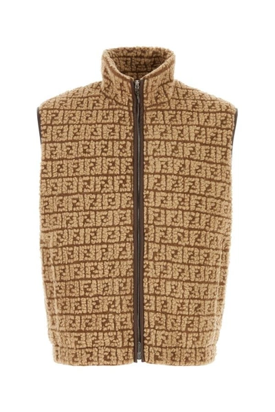 Fendi Teddy Vest Gilet Beige In Multicolor