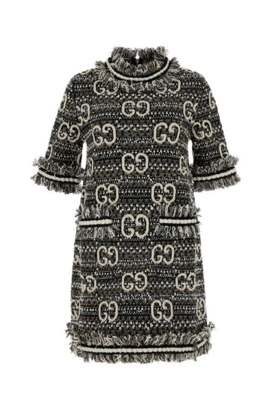 Gucci Woman Embroidered Boucle Mini Dress In Black