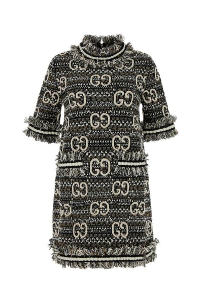 Gucci Woman Embroidered Boucle Mini Dress In Multicolor