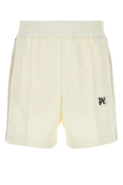 Palm Angels Man Ivory Polyester Bermuda Shorts In Bianco