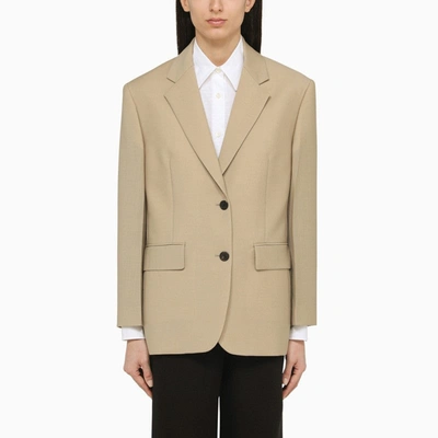 Prada Rope-coloured Single-breasted Jacket In Wool And Mohair Women In Cream