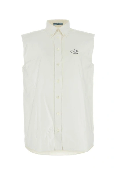 Prada Woman White Oxford Shirt In Cream