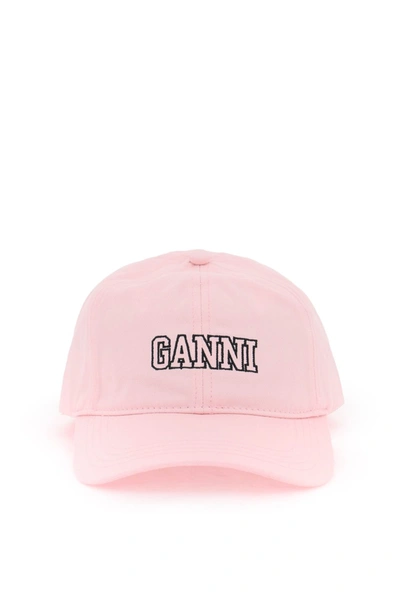 Ganni Baseball Cap With Logo Embroidery In Pink