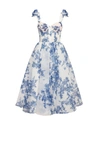 MILLA CHARMING BLUE HYDRANGEA-PATTERNED ORGANZA MIDI DRESS, GARDEN OF EDEN