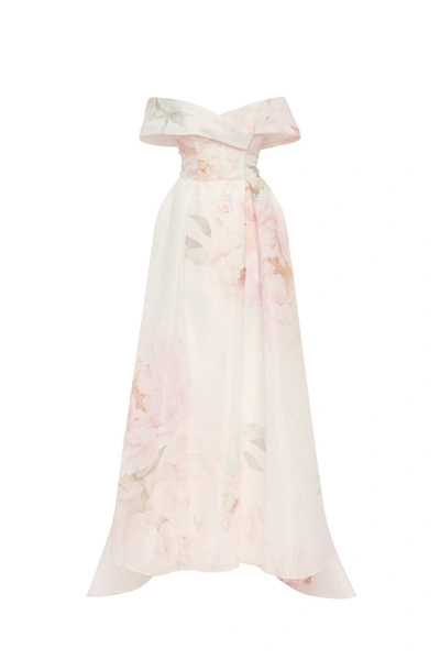 Milla Gorgeous Pink Peony Off-the-shoulder Maxi Dress, Garden Of Eden In White
