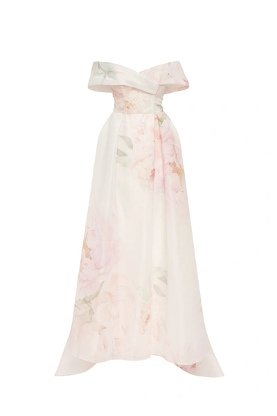 MILLA GORGEOUS PINK PEONY OFF-THE-SHOULDER MAXI DRESS, GARDEN OF EDEN