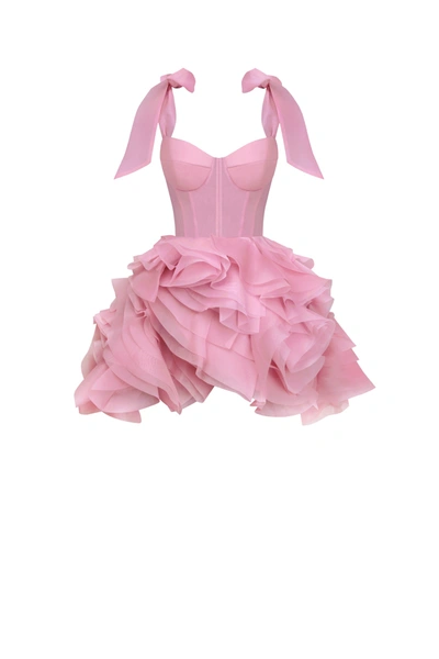Milla Danceable Mini With Ruched Flower Appliques, Garden Of Eden In Pink