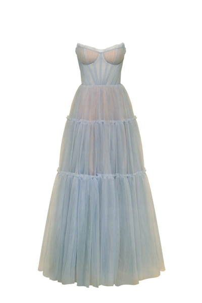 Milla Ocean Wave Tulle Maxi Dress With Ruffled Skirt, Garden Of Eden In Blue