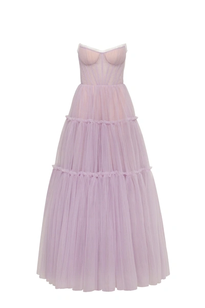 Milla Lavender Tulle Maxi Dress With Ruffled Skirt, Garden Of Eden In Purple