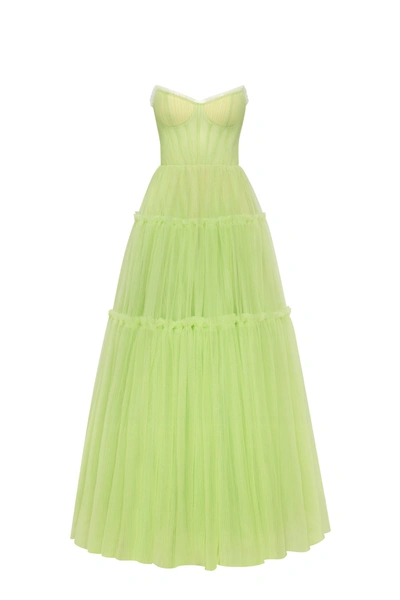 Milla Light Green Tulle Maxi Dress With Ruffled Skirt, Garden Of Eden