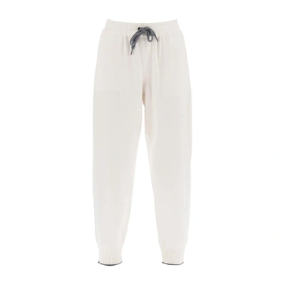 Brunello Cucinelli Tapered-leg Cashmere Track Pants In Blanc