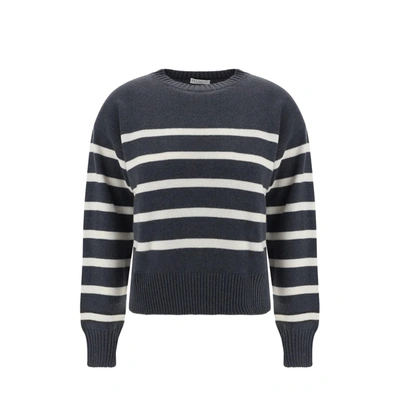 Brunello Cucinelli Striped Cashmere Sweater In Gray