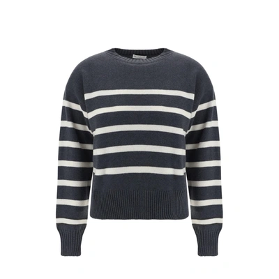 Brunello Cucinelli Striped Cashmere Jumper In Grey