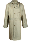 Baracuta Waist Belt Hooded Parka With Side Pockets In Green