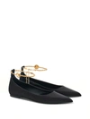 Ferragamo Dada T Chain-embellished Satin Point-toe Flats In Black
