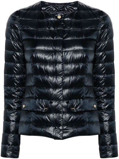 Herno Quilted Crewneck Padded Jacket In Blue