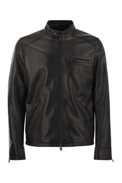 Hogan Biker Jacket In Leather Black
