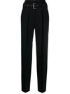 Iro Belted High-waisted Tailored Wool Trousers In Black