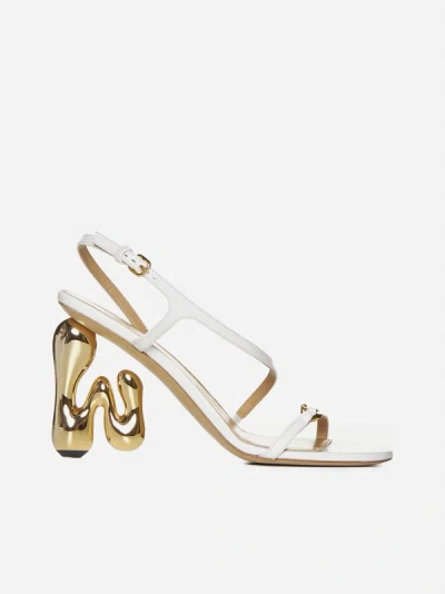 Jw Anderson Leather Bubble-heel Slingback Sandals In Off White,gold