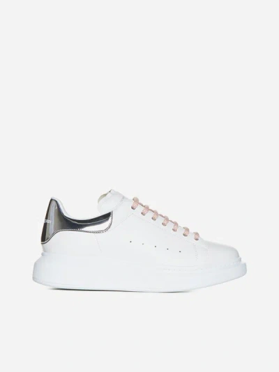 Alexander Mcqueen Metallic-trimmed Leather Exaggerated-sole Trainers In White,silver