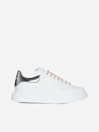 Alexander Mcqueen Metallic-trimmed Leather Exaggerated-sole Sneakers In White,silver