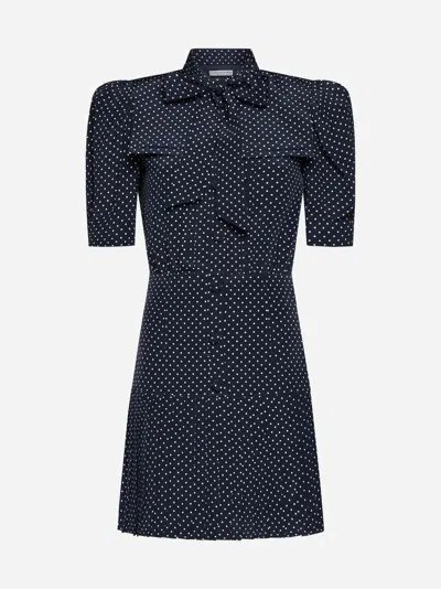 Alessandra Rich Polka Dot Silk Pleated Mini Dress In Blue