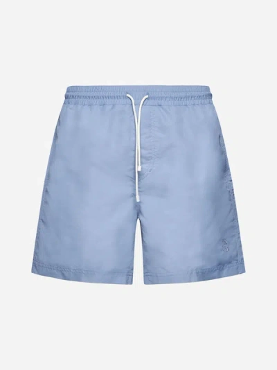 Brunello Cucinelli Logo Swimsuit In Sky Blue