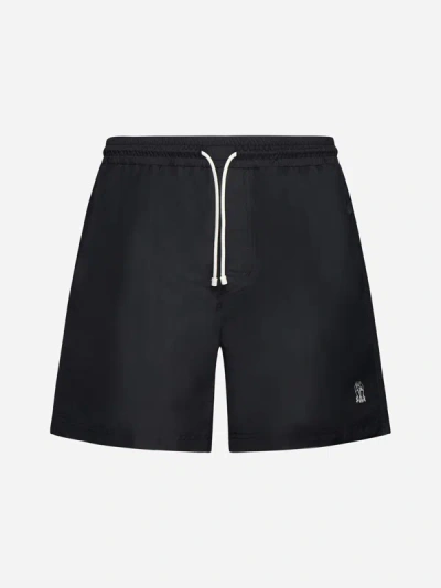 Brunello Cucinelli Logo-embroidered Swim Shorts In Black