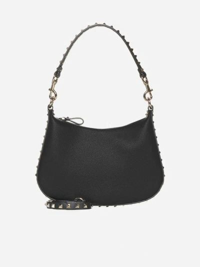 Valentino Garavani Rockstud Leather Small Hobo Bag In Black