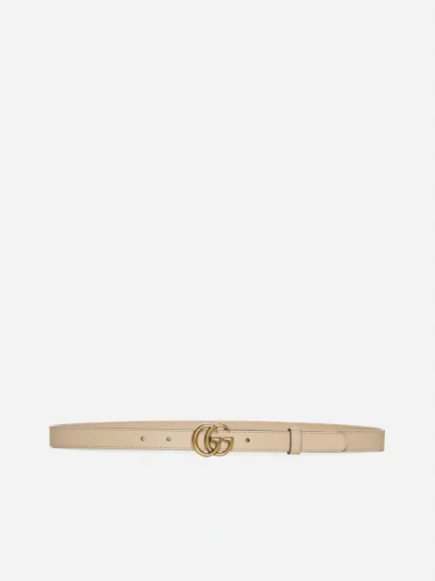 Gucci Gg Marmont Leather Thin Belt In Souffle Rose