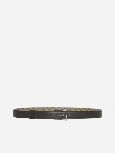 Gucci Leather And Gg Canvas Reversible Belt In Cocoa,beige,ebony