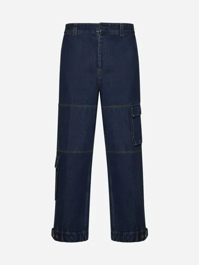 Gucci Asymmetric Denim Cargo Trousers In Blue