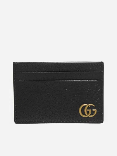 Gucci Gg Marmont Money Clip Leather Card Holder In Black