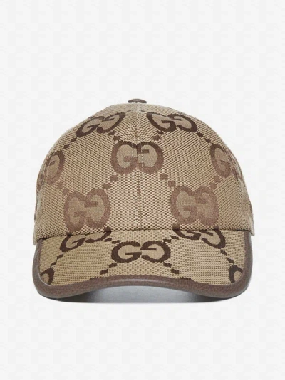 Gucci Gg Jumbo Fabric Baseball Cap In Camel,ebony
