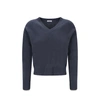 Brunello Cucinelli Long-sleeved V-neck Sweater In Blue