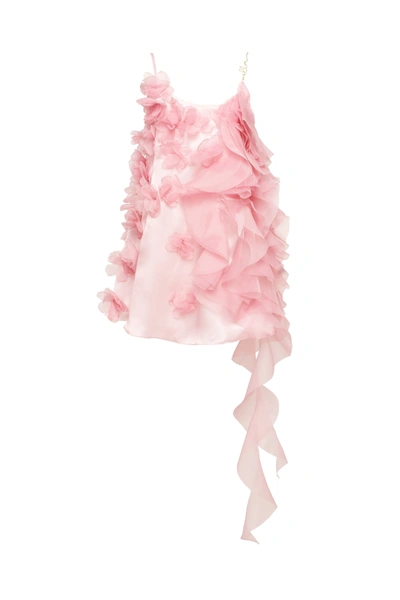 Milla Romantic Ruffled Pink Mini Dress With Rose Appliques, Garden Of Eden