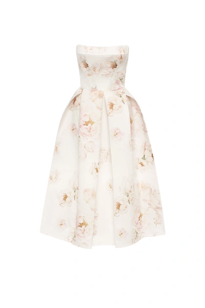 Milla Pink Peony Corset Midi Dress, Garden Of Eden In White