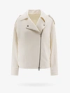 Brunello Cucinelli Embellished Herringbone Cotton And Linen-blend Biker Jacket In White