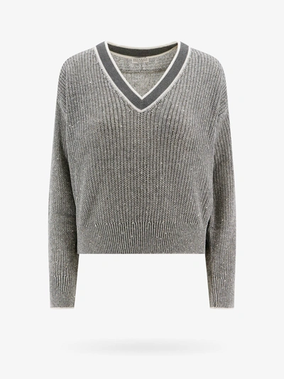 Brunello Cucinelli Linen Sweater In Mid Grey