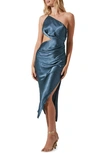 ASTR MARTINA SATIN ONE-SHOULDER DRESS