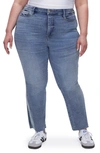 Good American Good Curve Pieced Raw Hem High Waist Ankle Straight Leg Jeans In Blue