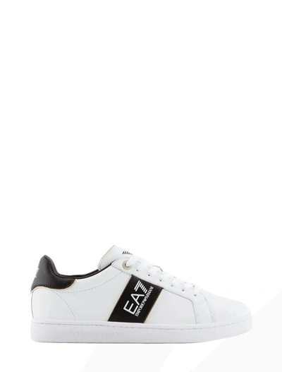 Ea7 Leather Low-top Sneakers In White+black+gold