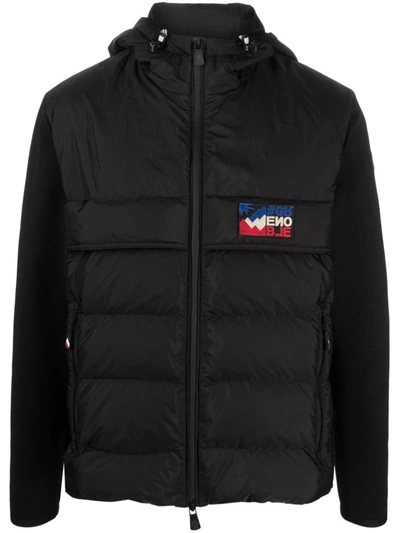 Moncler Quilted-panel Hooded Cardigan In Black