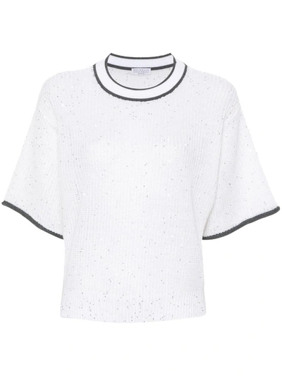 Brunello Cucinelli Contrasting-border Knitted Top In White